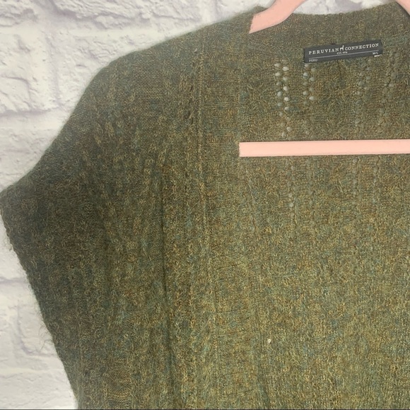 Peruvian Connection Marled Green Baby Alpaca And Cotton Sleeveless Cardigan - Picture 8 of 15